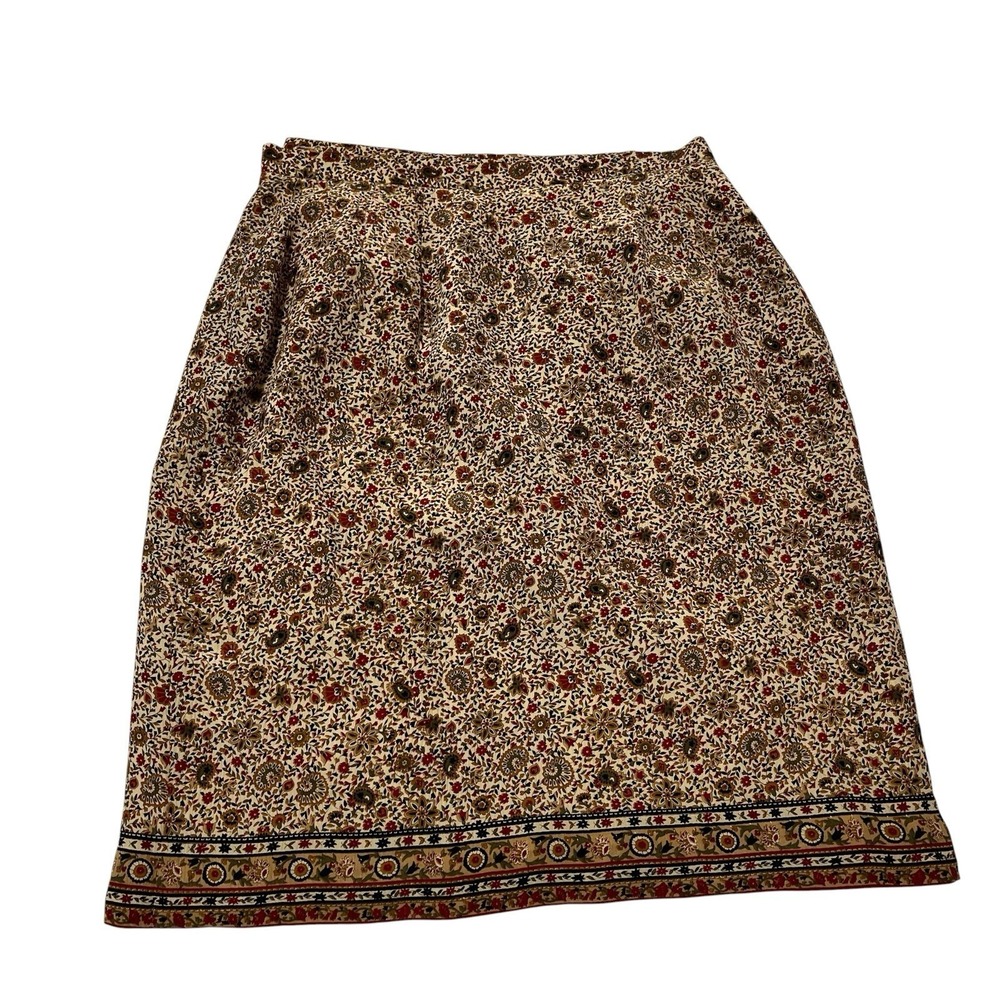 Talbots Silk‎ Wrap Skirt Brown Floral Paisley Size 6 Office Career Summer Event